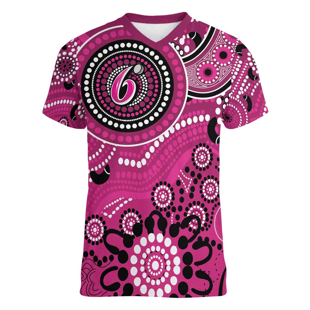 Sixers Cricket Custom Women V-Neck T-Shirt Australian Aboriginal