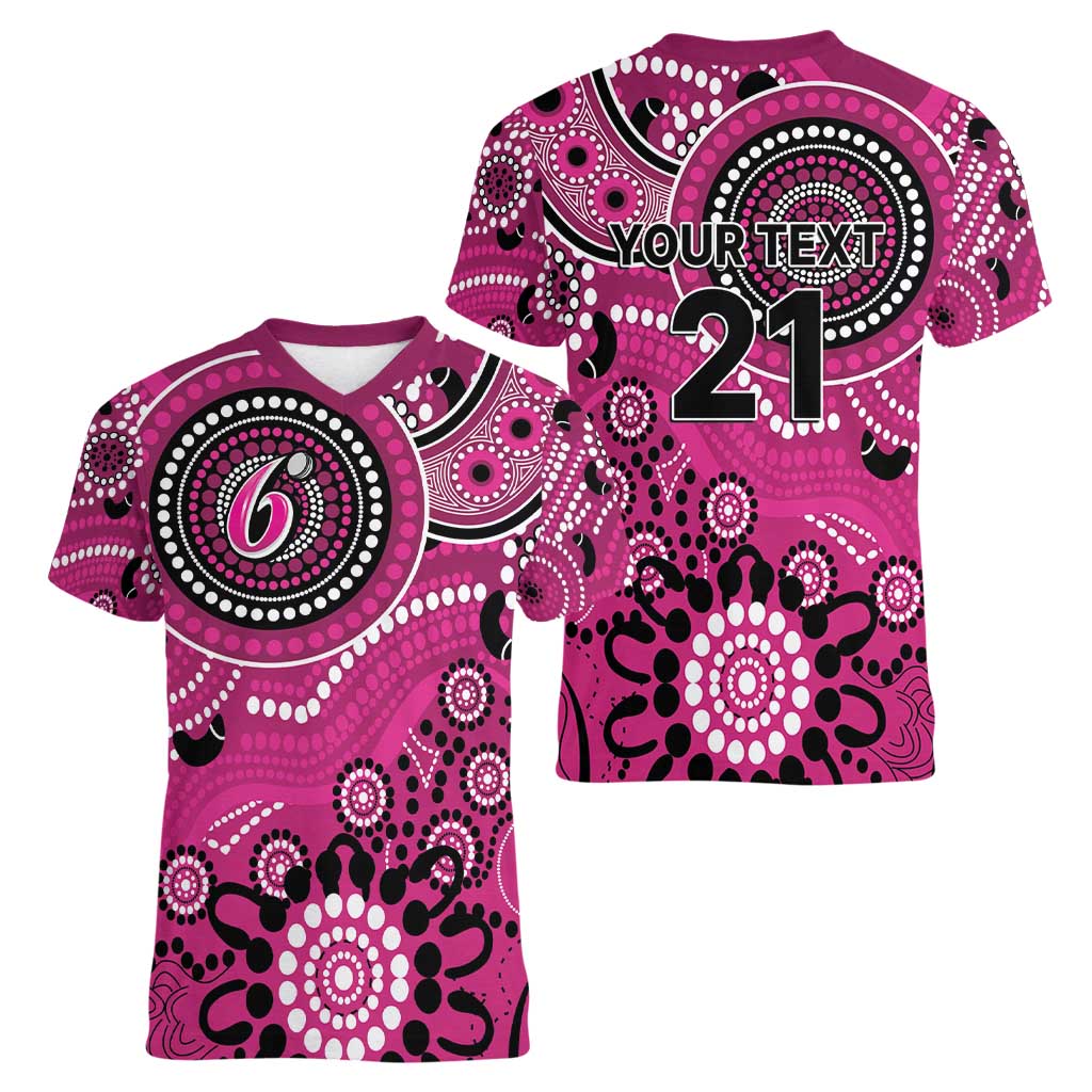 Sixers Cricket Custom Women V-Neck T-Shirt Australian Aboriginal