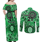 Stars Cricket Custom Couples Matching Off Shoulder Maxi Dress and Long Sleeve Button Shirt Australian Aboriginal