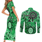 Stars Cricket Custom Couples Matching Short Sleeve Bodycon Dress and Long Sleeve Button Shirt Australian Aboriginal