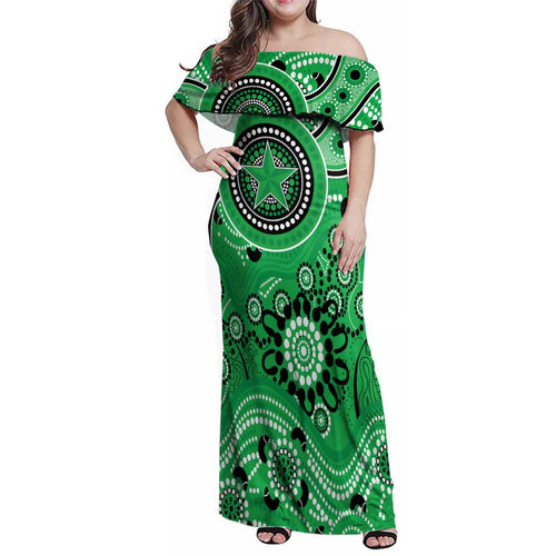 Stars Cricket Custom Family Matching Off Shoulder Maxi Dress and Hawaiian Shirt Australian Aboriginal