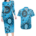 Strikers Cricket Custom Couples Matching Long Sleeve Bodycon Dress and Hawaiian Shirt Australian Aboriginal