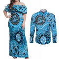 Strikers Cricket Custom Couples Matching Off Shoulder Maxi Dress and Long Sleeve Button Shirt Australian Aboriginal