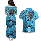 Strikers Cricket Custom Couples Matching Puletasi and Hawaiian Shirt Australian Aboriginal