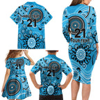 Strikers Cricket Custom Family Matching Long Sleeve Bodycon Dress and Hawaiian Shirt Australian Aboriginal