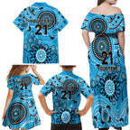 Strikers Cricket Custom Family Matching Off Shoulder Maxi Dress and Hawaiian Shirt Australian Aboriginal