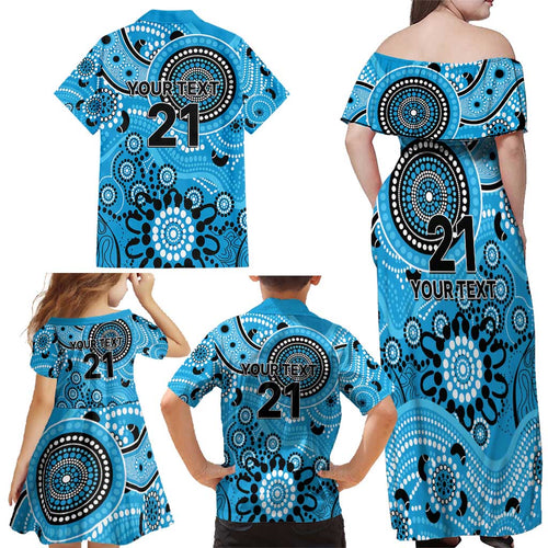 Strikers Cricket Custom Family Matching Off Shoulder Maxi Dress and Hawaiian Shirt Australian Aboriginal
