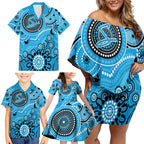Strikers Cricket Custom Family Matching Off Shoulder Short Dress and Hawaiian Shirt Australian Aboriginal