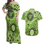 Thunder Cricket Custom Couples Matching Off Shoulder Maxi Dress and Hawaiian Shirt Australian Aboriginal