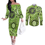 Thunder Cricket Custom Couples Matching Off The Shoulder Long Sleeve Dress and Long Sleeve Button Shirt Australian Aboriginal