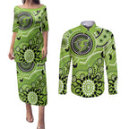 Thunder Cricket Custom Couples Matching Puletasi and Long Sleeve Button Shirt Australian Aboriginal