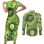 Thunder Cricket Custom Couples Matching Short Sleeve Bodycon Dress and Long Sleeve Button Shirt Australian Aboriginal