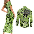 Thunder Cricket Custom Couples Matching Short Sleeve Bodycon Dress and Long Sleeve Button Shirt Australian Aboriginal