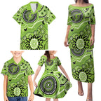 Thunder Cricket Custom Family Matching Puletasi and Hawaiian Shirt Australian Aboriginal