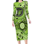 Thunder Cricket Custom Long Sleeve Bodycon Dress Australian Aboriginal