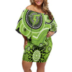 Thunder Cricket Custom Off Shoulder Short Dress Australian Aboriginal