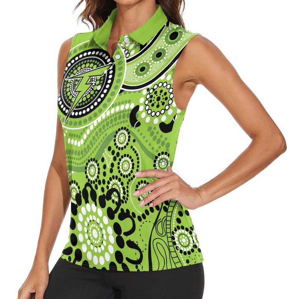 Thunder Cricket Custom Women Sleeveless Polo Shirt Australian Aboriginal