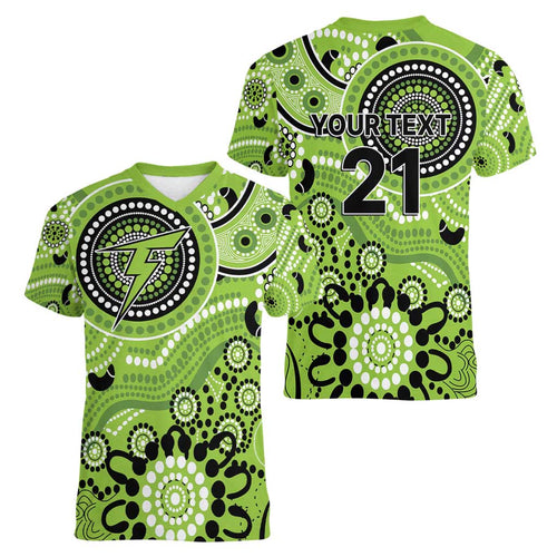 Thunder Cricket Custom Women V-Neck T-Shirt Australian Aboriginal