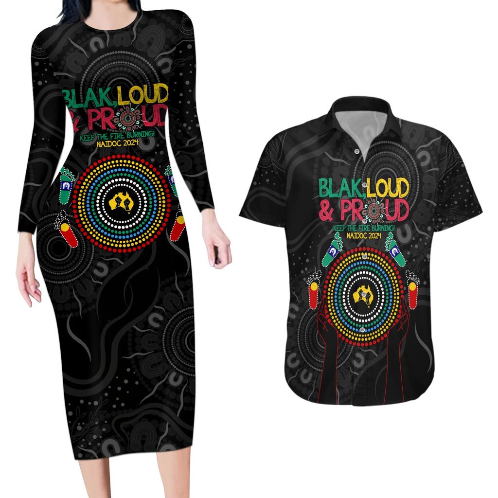 Blak Loud and Proud NAIDOC 2024 Couples Matching Long Sleeve Bodycon Dress and Hawaiian Shirt Indigenous Aboriginal