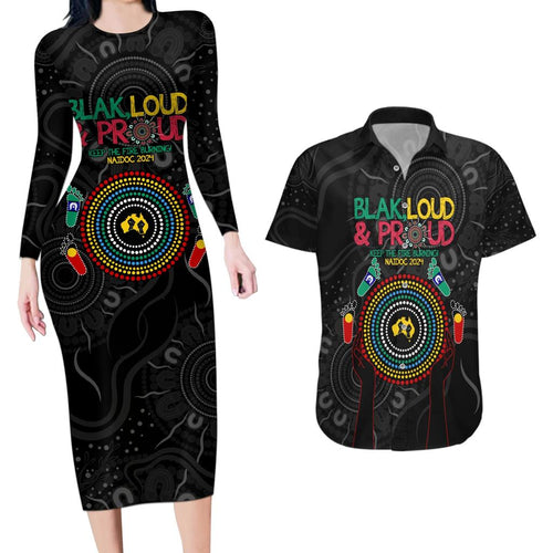 Blak Loud and Proud NAIDOC 2024 Couples Matching Long Sleeve Bodycon Dress and Hawaiian Shirt Indigenous Aboriginal