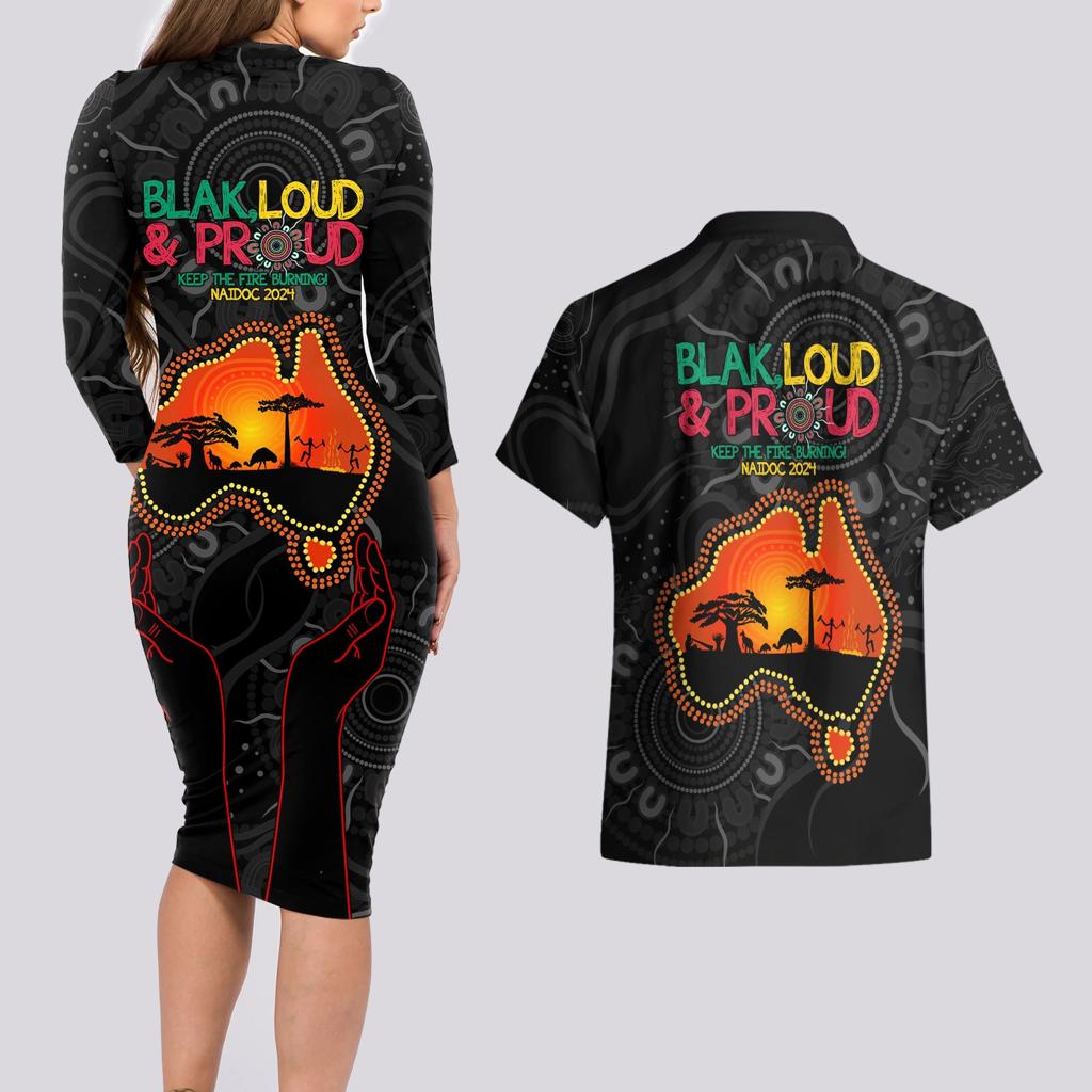 Blak Loud and Proud NAIDOC 2024 Couples Matching Long Sleeve Bodycon Dress and Hawaiian Shirt Indigenous Aboriginal