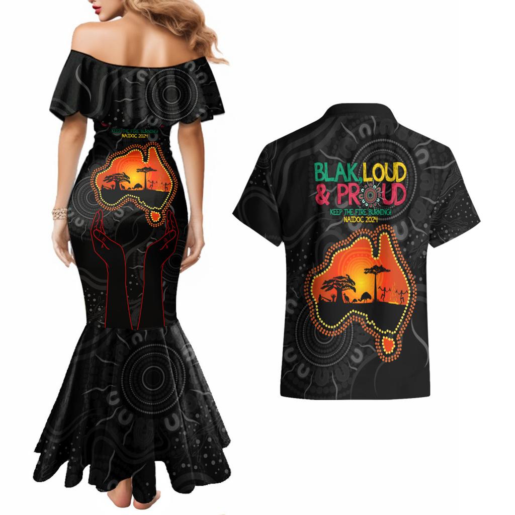 Blak Loud and Proud NAIDOC 2024 Couples Matching Mermaid Dress and Hawaiian Shirt Indigenous Aboriginal