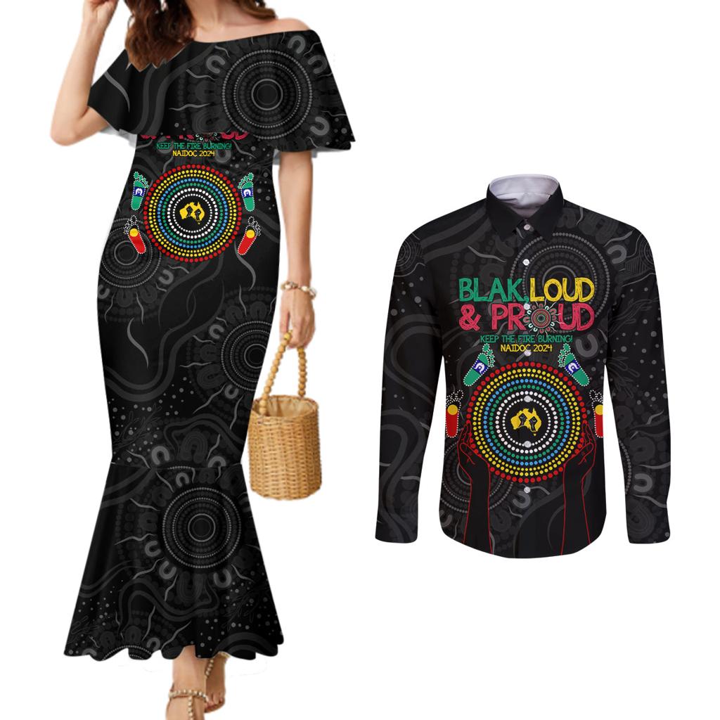 Blak Loud and Proud NAIDOC 2024 Couples Matching Mermaid Dress and Long Sleeve Button Shirt Indigenous Aboriginal