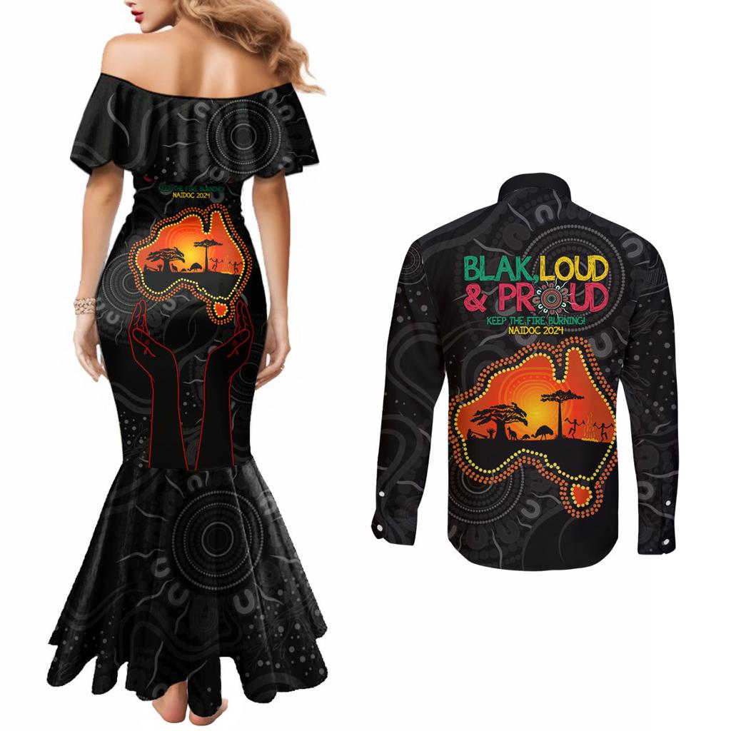 Blak Loud and Proud NAIDOC 2024 Couples Matching Mermaid Dress and Long Sleeve Button Shirt Indigenous Aboriginal