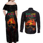 Blak Loud and Proud NAIDOC 2024 Couples Matching Off Shoulder Maxi Dress and Long Sleeve Button Shirt Indigenous Aboriginal