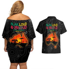 Blak Loud and Proud NAIDOC 2024 Couples Matching Off Shoulder Short Dress and Hawaiian Shirt Indigenous Aboriginal