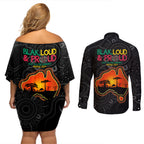 Blak Loud and Proud NAIDOC 2024 Couples Matching Off Shoulder Short Dress and Long Sleeve Button Shirt Indigenous Aboriginal