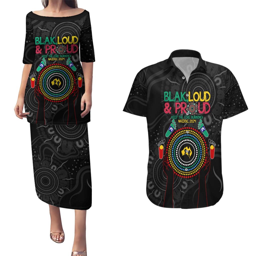 Blak Loud and Proud NAIDOC 2024 Couples Matching Puletasi and Hawaiian Shirt Indigenous Aboriginal