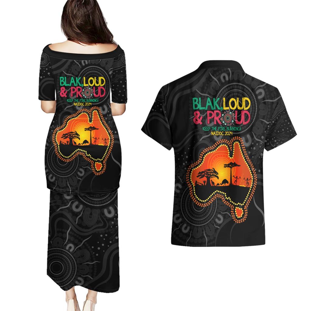 Blak Loud and Proud NAIDOC 2024 Couples Matching Puletasi and Hawaiian Shirt Indigenous Aboriginal
