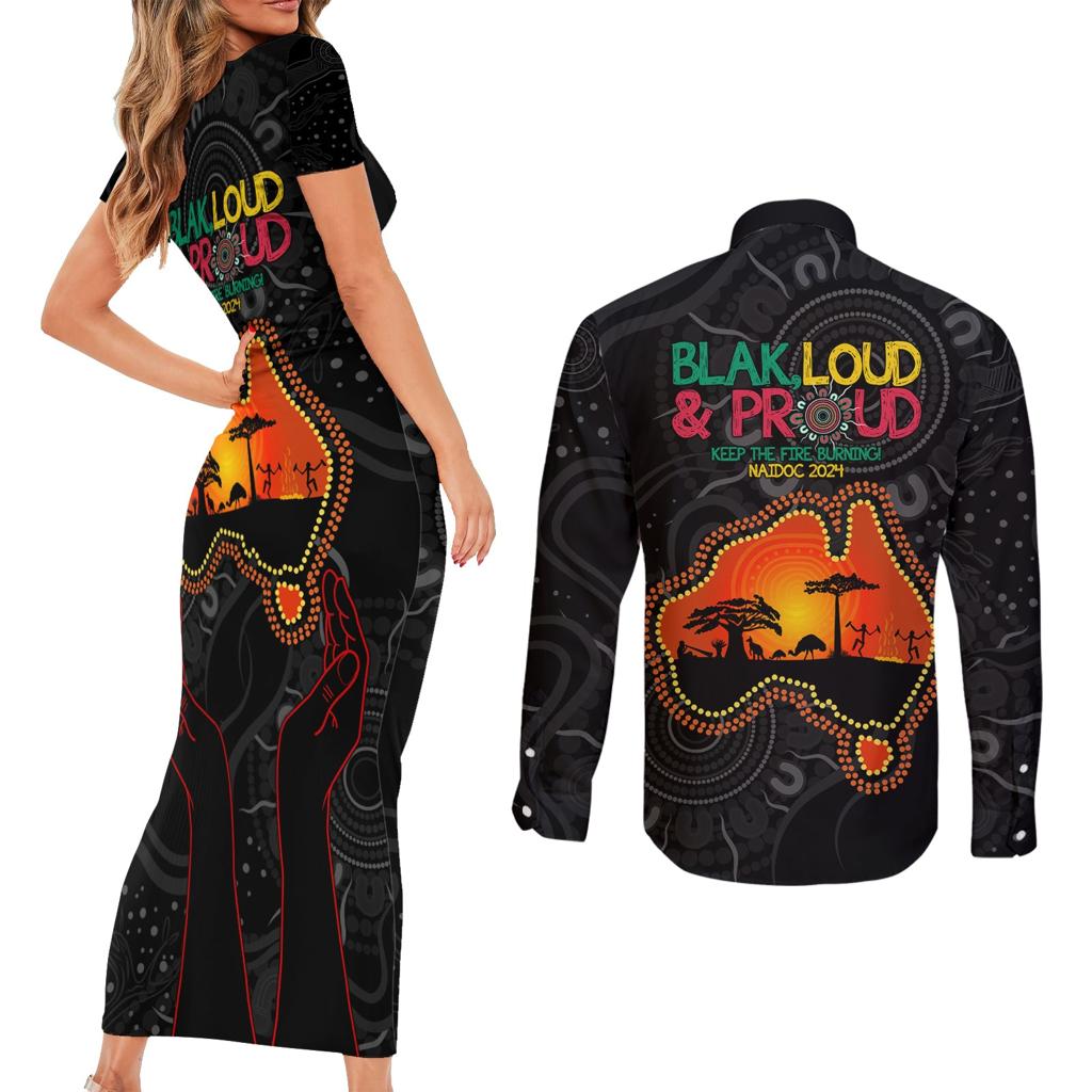 Blak Loud and Proud NAIDOC 2024 Couples Matching Short Sleeve Bodycon Dress and Long Sleeve Button Shirt Indigenous Aboriginal