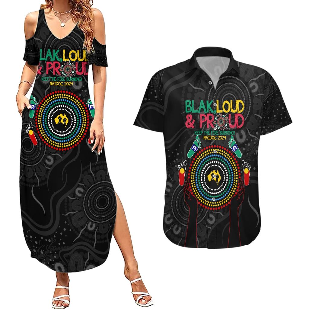 Blak Loud and Proud NAIDOC 2024 Couples Matching Summer Maxi Dress and Hawaiian Shirt Indigenous Aboriginal