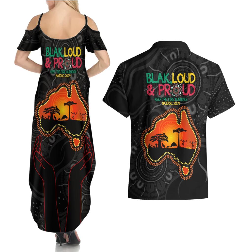 Blak Loud and Proud NAIDOC 2024 Couples Matching Summer Maxi Dress and Hawaiian Shirt Indigenous Aboriginal