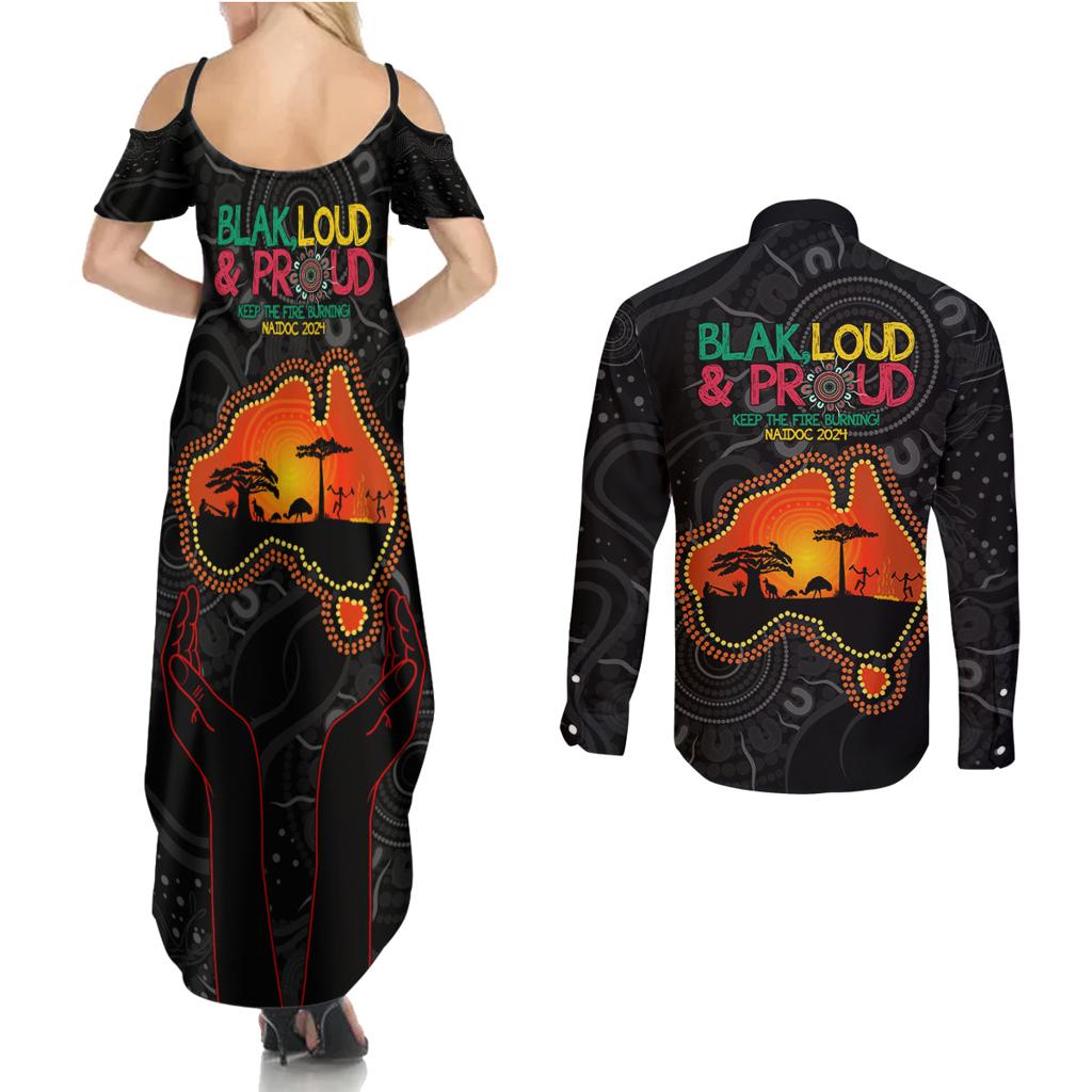 Blak Loud and Proud NAIDOC 2024 Couples Matching Summer Maxi Dress and Long Sleeve Button Shirt Indigenous Aboriginal