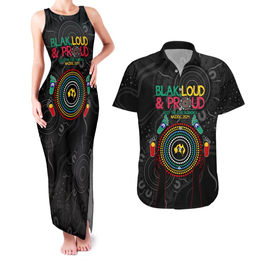 Blak Loud and Proud NAIDOC 2024 Couples Matching Tank Maxi Dress and Hawaiian Shirt Indigenous Aboriginal