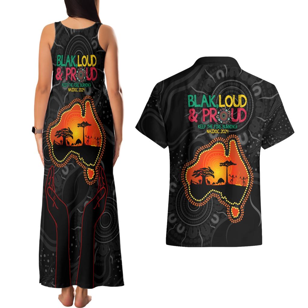 Blak Loud and Proud NAIDOC 2024 Couples Matching Tank Maxi Dress and Hawaiian Shirt Indigenous Aboriginal