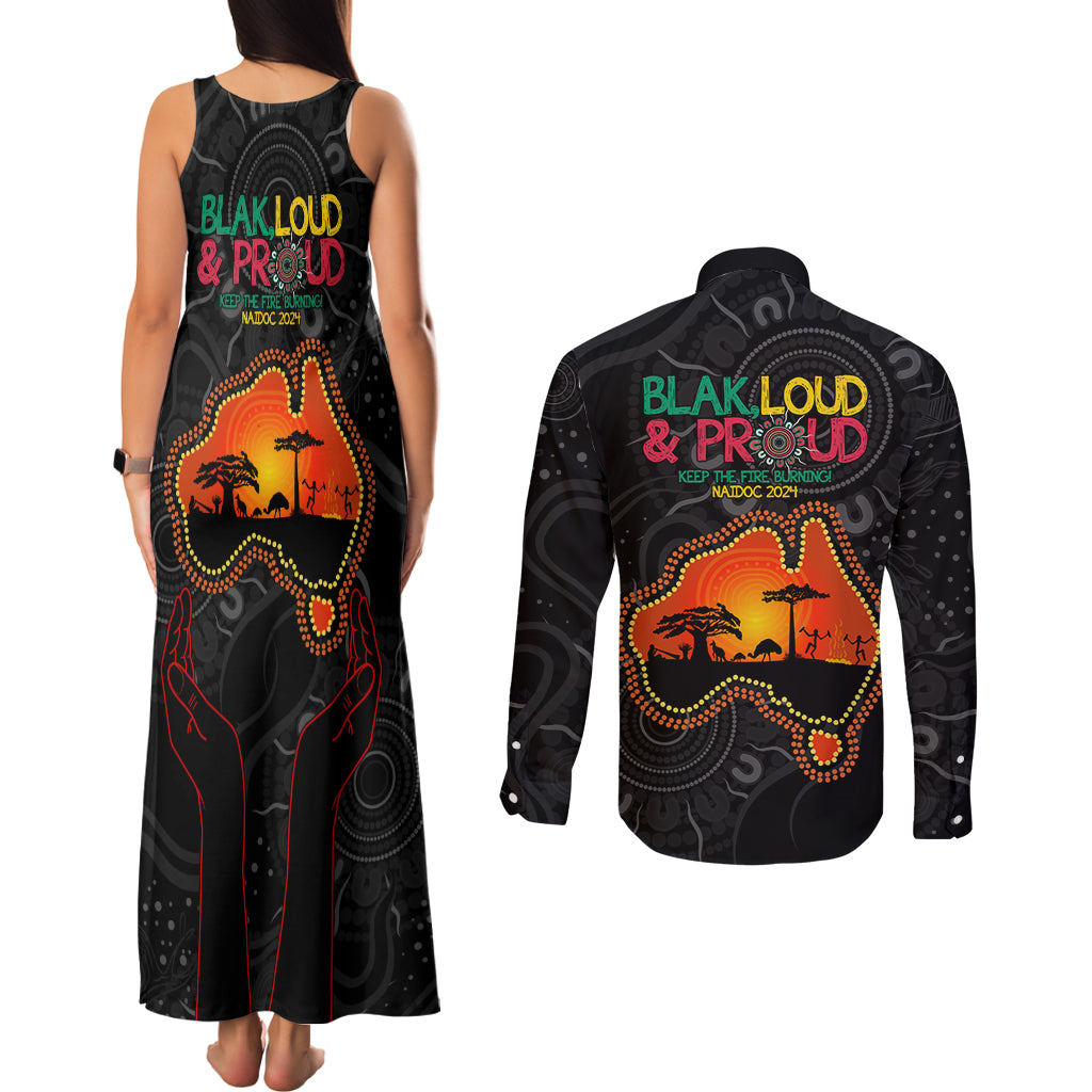 Blak Loud and Proud NAIDOC 2024 Couples Matching Tank Maxi Dress and Long Sleeve Button Shirt Indigenous Aboriginal