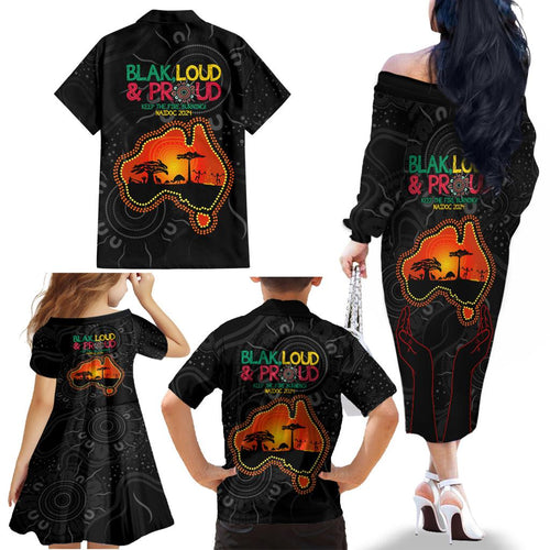 Blak Loud and Proud NAIDOC 2024 Family Matching Off Shoulder Long Sleeve Dress and Hawaiian Shirt Indigenous Aboriginal