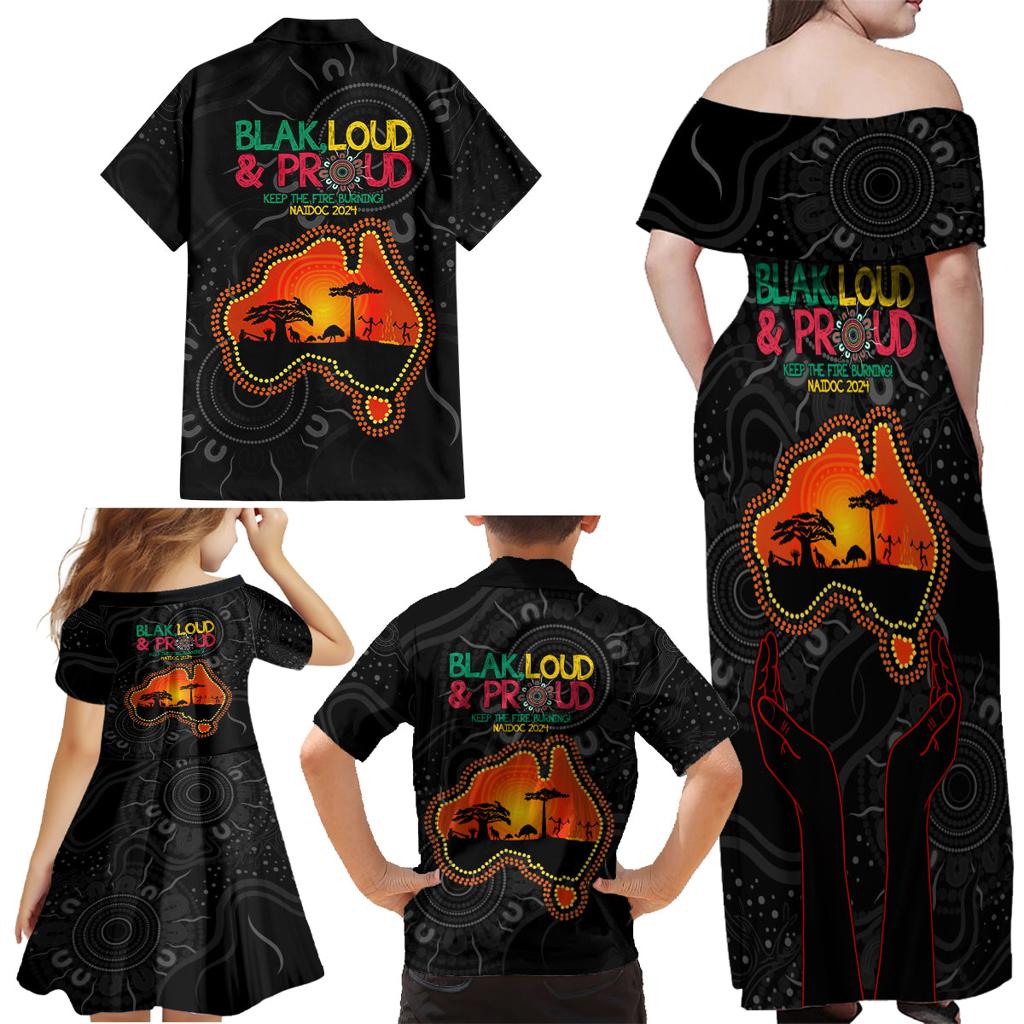 Blak Loud and Proud NAIDOC 2024 Family Matching Off Shoulder Maxi Dress and Hawaiian Shirt Indigenous Aboriginal