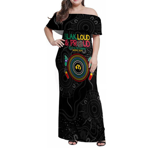 Blak Loud and Proud NAIDOC 2024 Family Matching Off Shoulder Maxi Dress and Hawaiian Shirt Indigenous Aboriginal