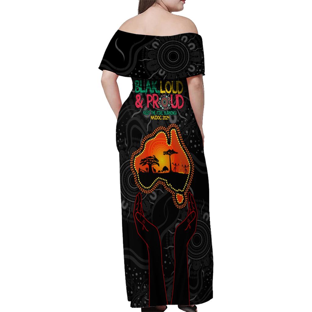 Blak Loud and Proud NAIDOC 2024 Family Matching Off Shoulder Maxi Dress and Hawaiian Shirt Indigenous Aboriginal