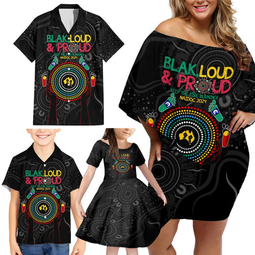 Blak Loud and Proud NAIDOC 2024 Family Matching Off Shoulder Short Dress and Hawaiian Shirt Indigenous Aboriginal
