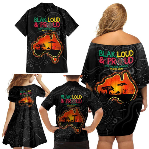 Blak Loud and Proud NAIDOC 2024 Family Matching Off Shoulder Short Dress and Hawaiian Shirt Indigenous Aboriginal