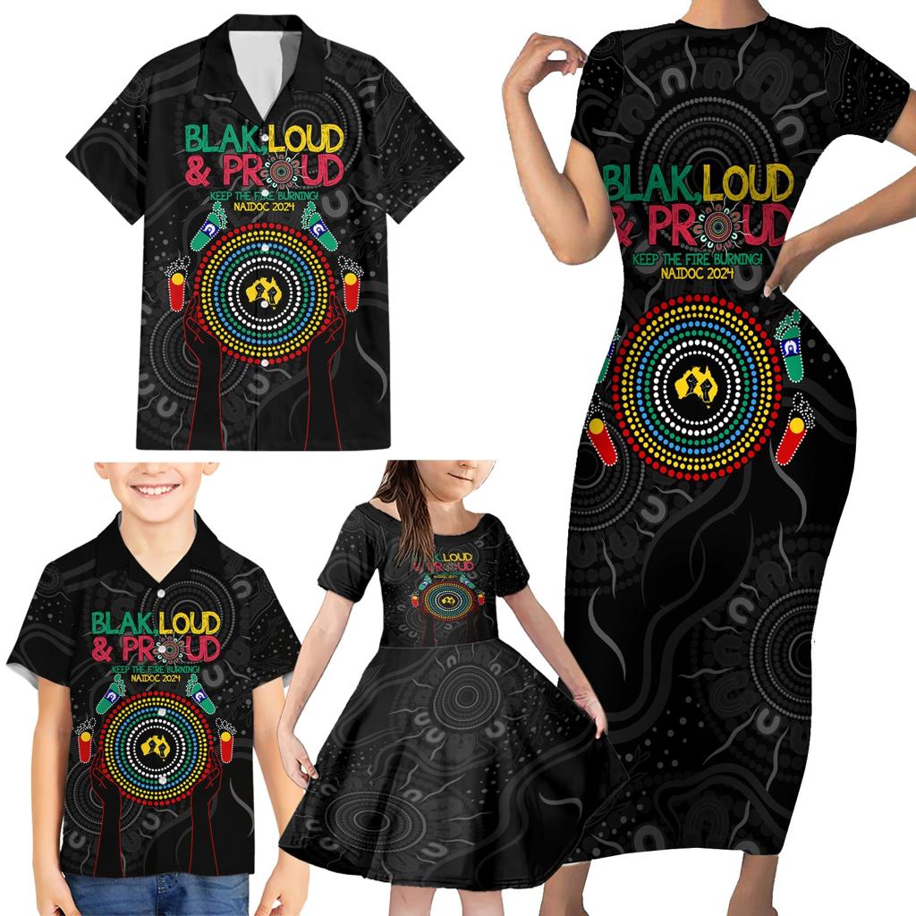 Blak Loud and Proud NAIDOC 2024 Family Matching Short Sleeve Bodycon Dress and Hawaiian Shirt Indigenous Aboriginal