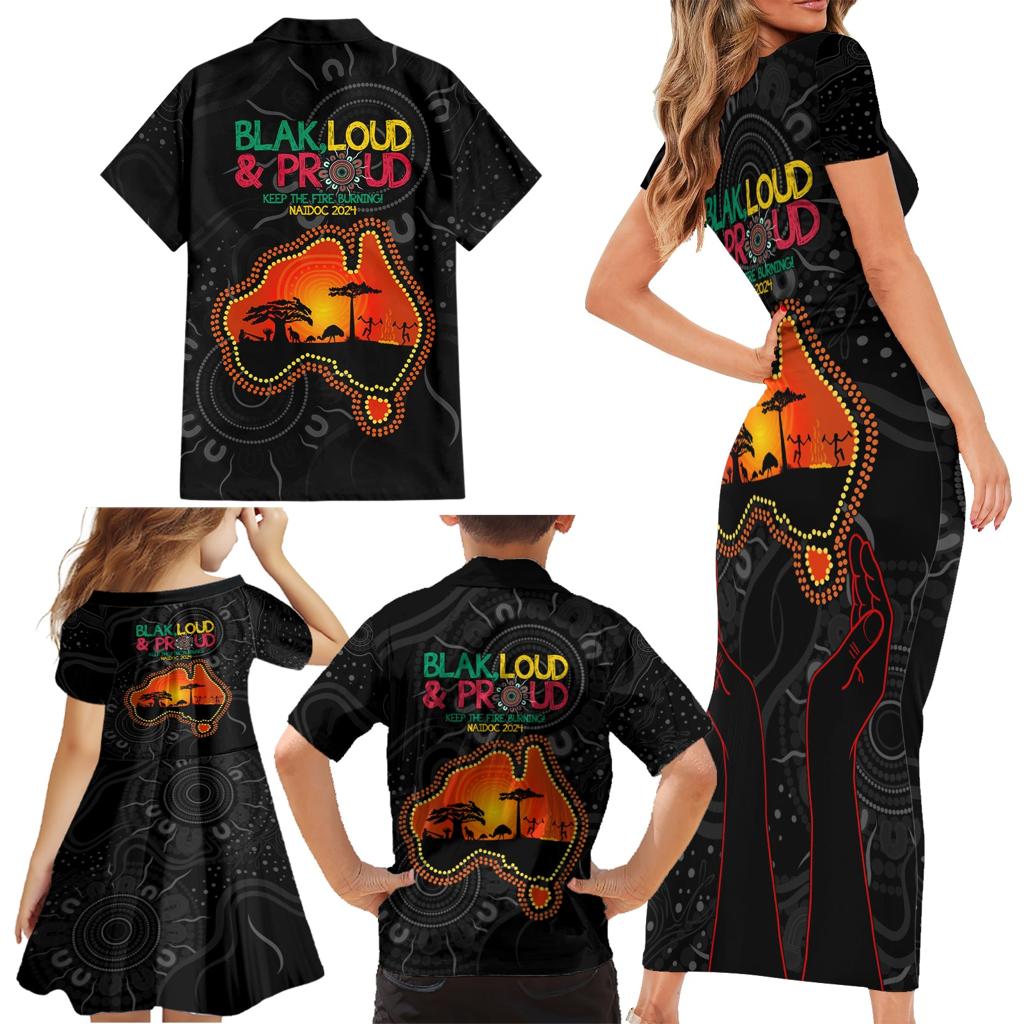 Blak Loud and Proud NAIDOC 2024 Family Matching Short Sleeve Bodycon Dress and Hawaiian Shirt Indigenous Aboriginal