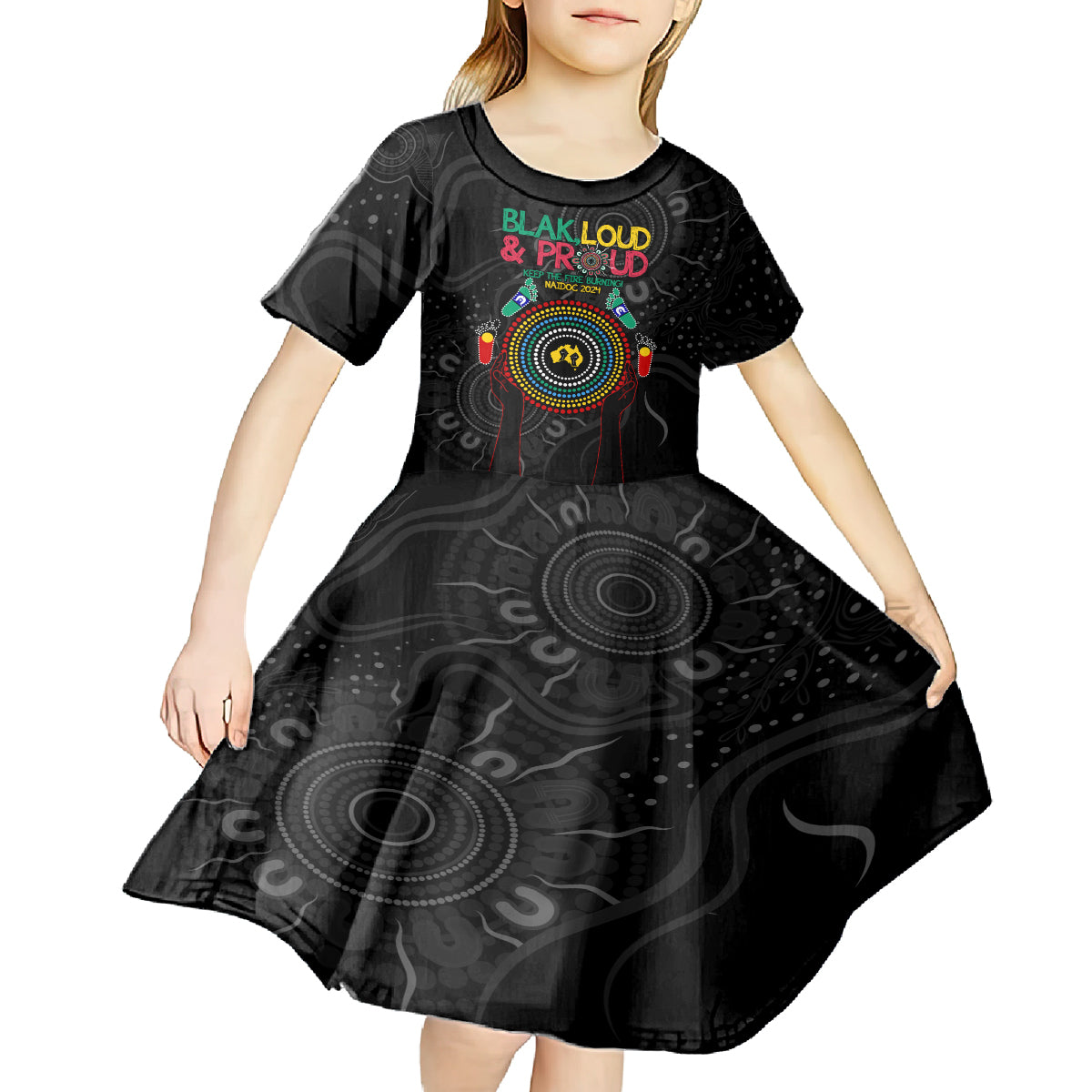 Blak Loud and Proud NAIDOC 2024 Kid Short Sleeve Dress Indigenous Aboriginal