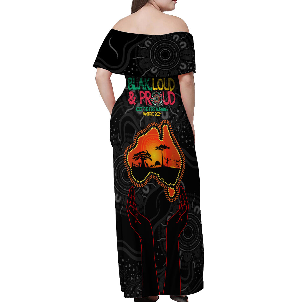 Blak Loud and Proud NAIDOC 2024 Off Shoulder Maxi Dress Indigenous Aboriginal